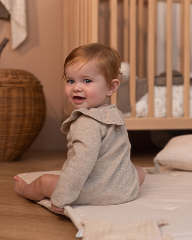 Barboteuse en laine M&eacute;rinos Coloris beige chin&eacute;  Natalys