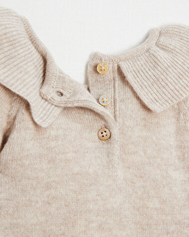 Barboteuse en laine M&eacute;rinos Coloris beige chin&eacute;  Natalys