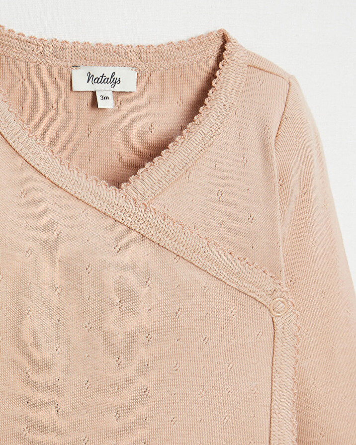 Body crois&eacute; fantaisie manches longues Coloris bois de rose  Natalys