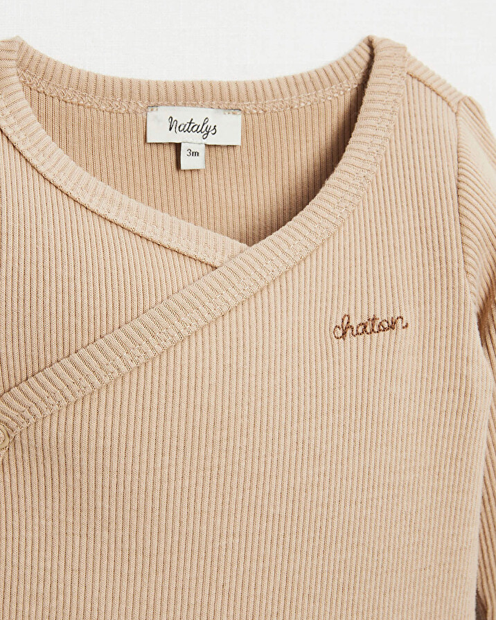 Body crois&eacute; brod&eacute; Chaton Coloris camel  Natalys