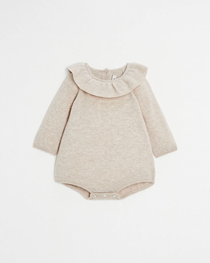 Barboteuse en laine Mérinos Coloris beige chiné Natalys