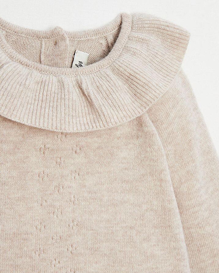 Barboteuse en laine Mérinos Coloris beige chiné Natalys