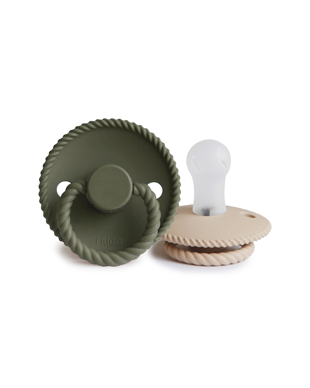 Lot de 2 sucettes Rope silicone Coloris croissant/olive Frigg
