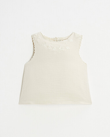 Blouse sans manches brod&eacute;e Coloris naturel  Natalys