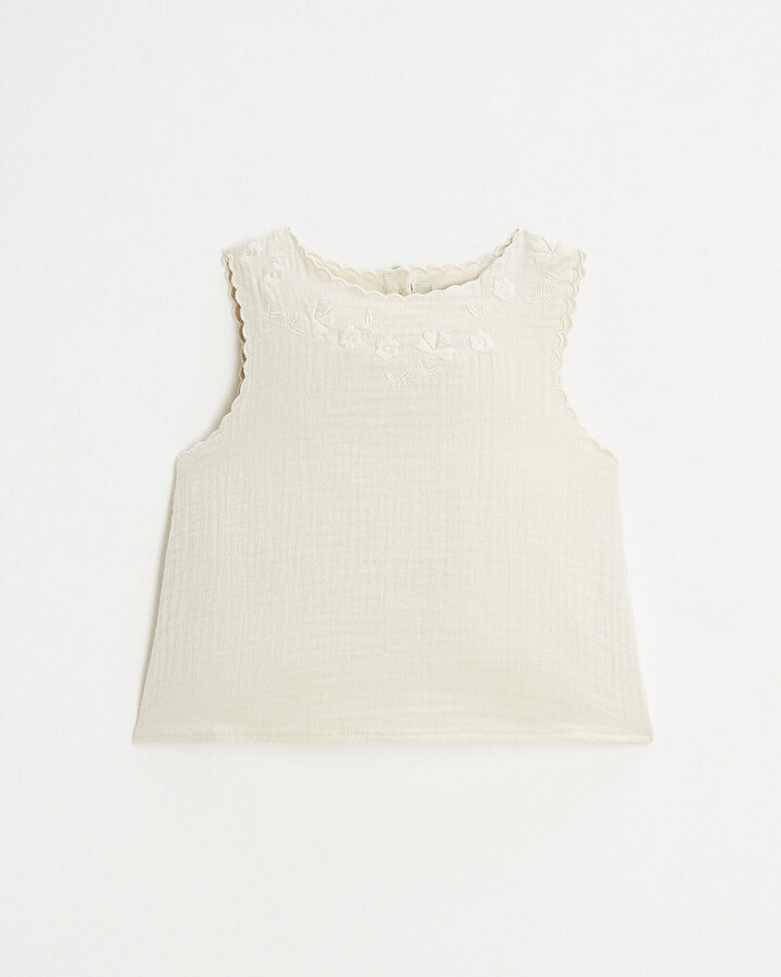 Blouse sans manches brod&eacute;e Coloris naturel  Natalys