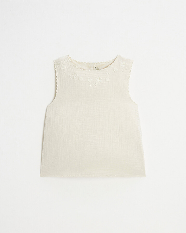 Blouse sans manches brod&eacute;e Coloris naturel  Natalys