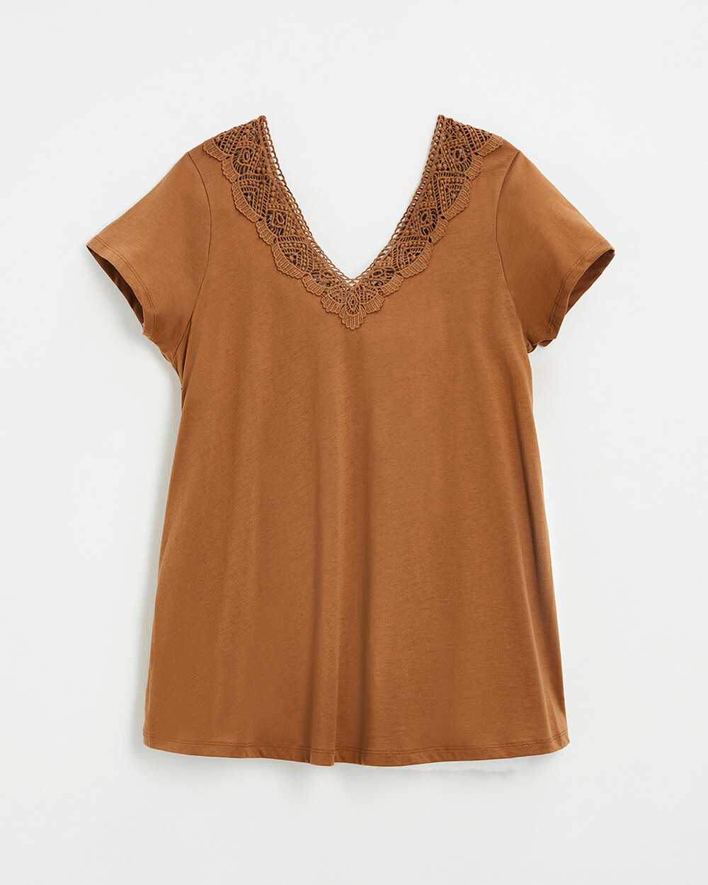 Tee-shirt camel finition dentelle En coton bio Natalys