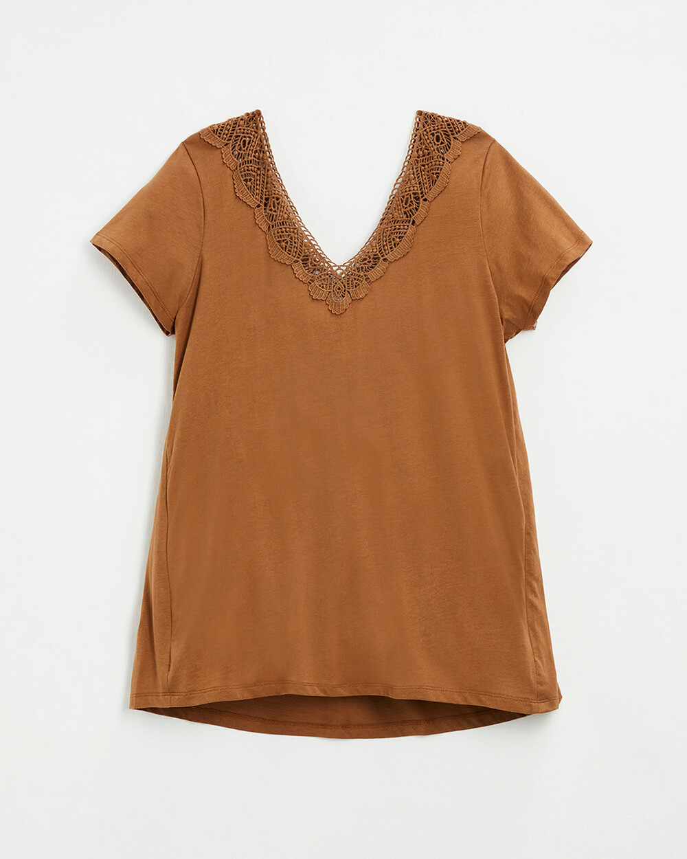 Tee-shirt camel finition dentelle En coton bio Natalys