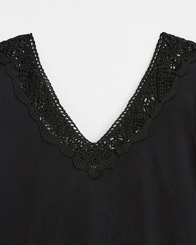 Tee-shirt noir finition dentelle En coton bio Natalys