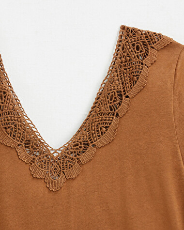 Tee-shirt camel finition dentelle En coton bio  Natalys