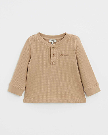 T-shirt manches longues brod&eacute; Coloris caramel  Natalys