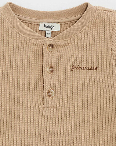 T-shirt manches longues brod&eacute; Coloris caramel  Natalys