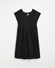 Robe noire &agrave; broderies anglaises En coton bio  Natalys