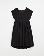 Robe noire &agrave; broderies anglaises En coton bio  Natalys