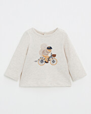 T-shirt manches longues anim&eacute; Coloris beige chin&eacute;  Natalys
