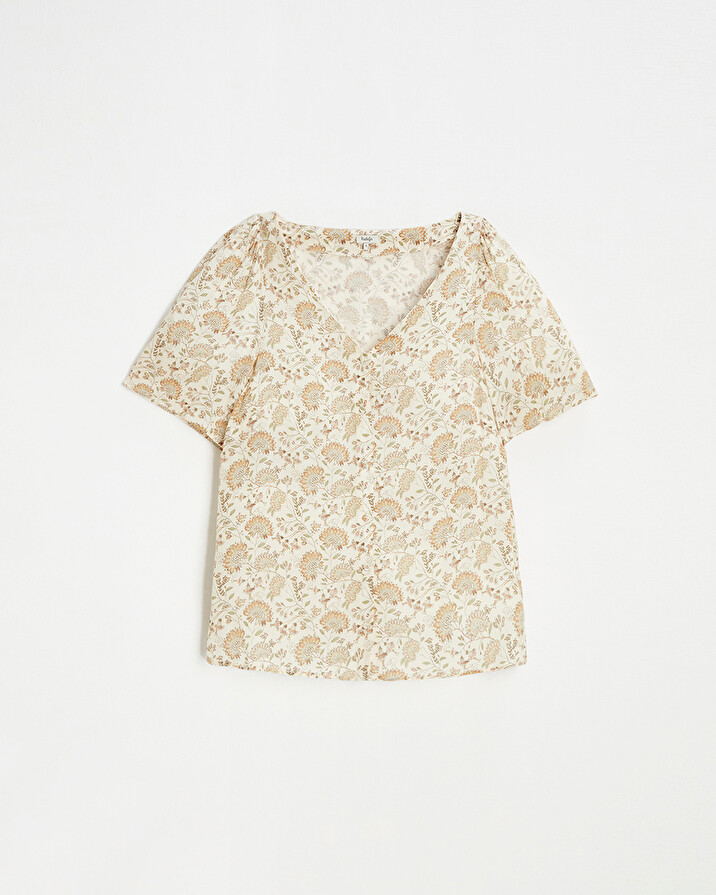 Blouses en cr&ecirc;pe Imprim&eacute; fleurs indiennes  Natalys