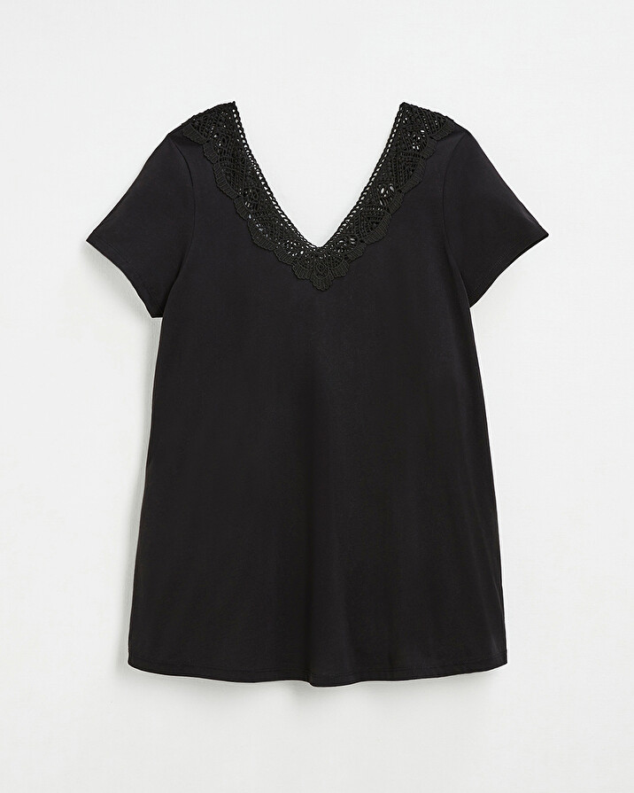 Tee-shirt noir finition dentelle En coton bio Natalys