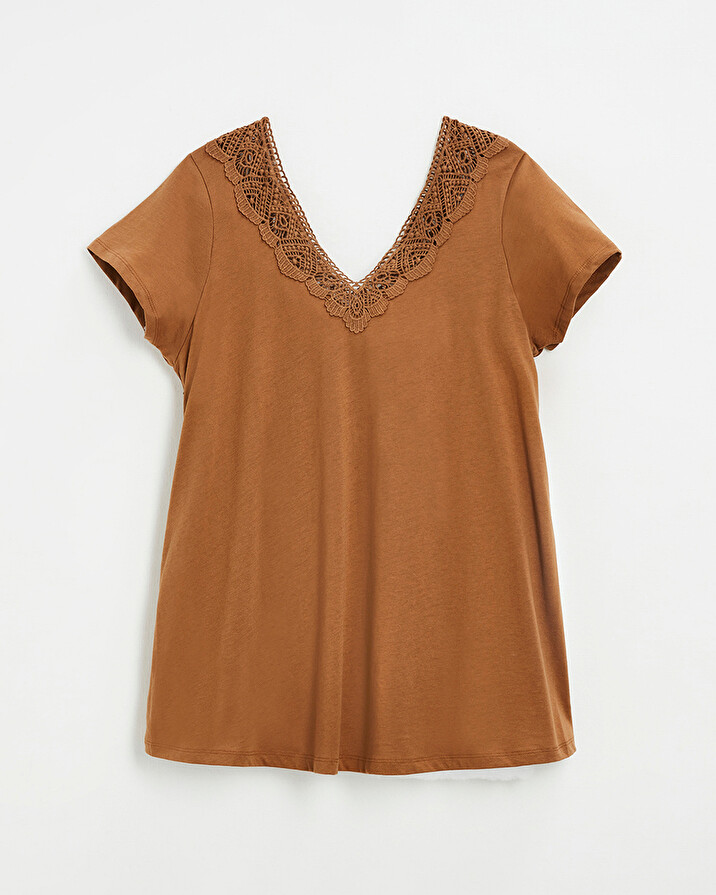 Tee-shirt camel finition dentelle En coton bio Natalys