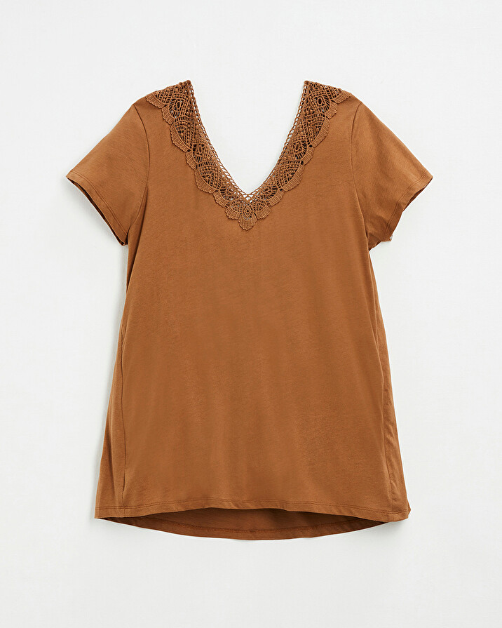 Tee-shirt camel finition dentelle En coton bio Natalys