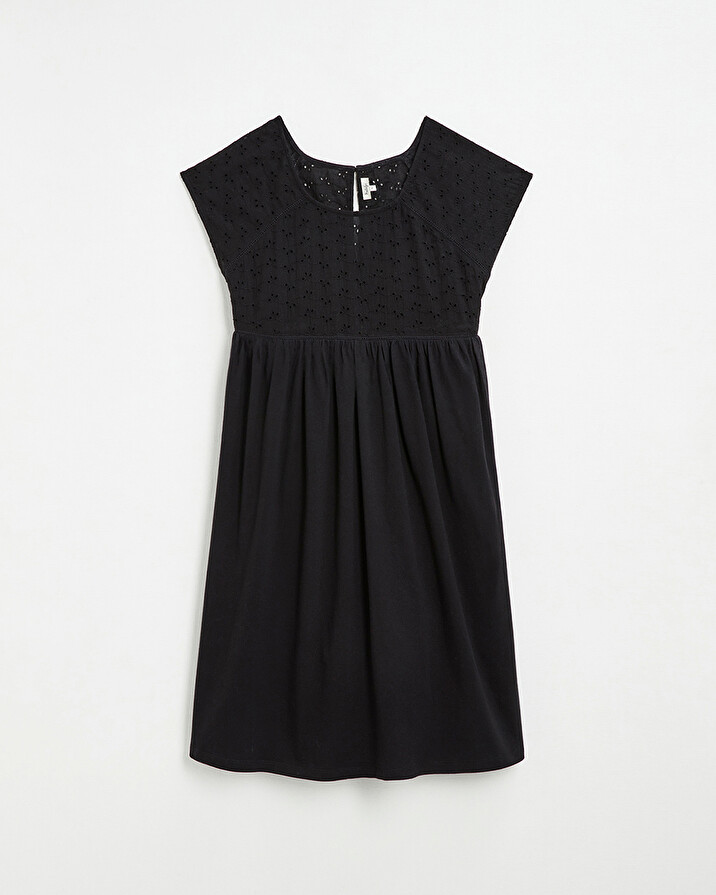 Robe noire &agrave; broderies anglaises En coton bio  Natalys