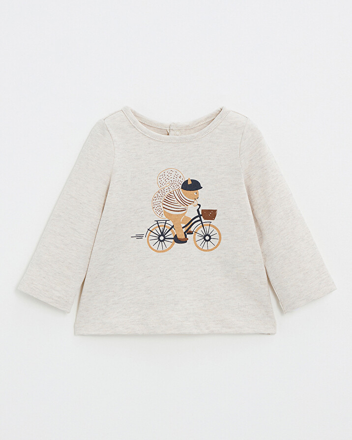 T-shirt manches longues anim&eacute; Coloris beige chin&eacute;  Natalys