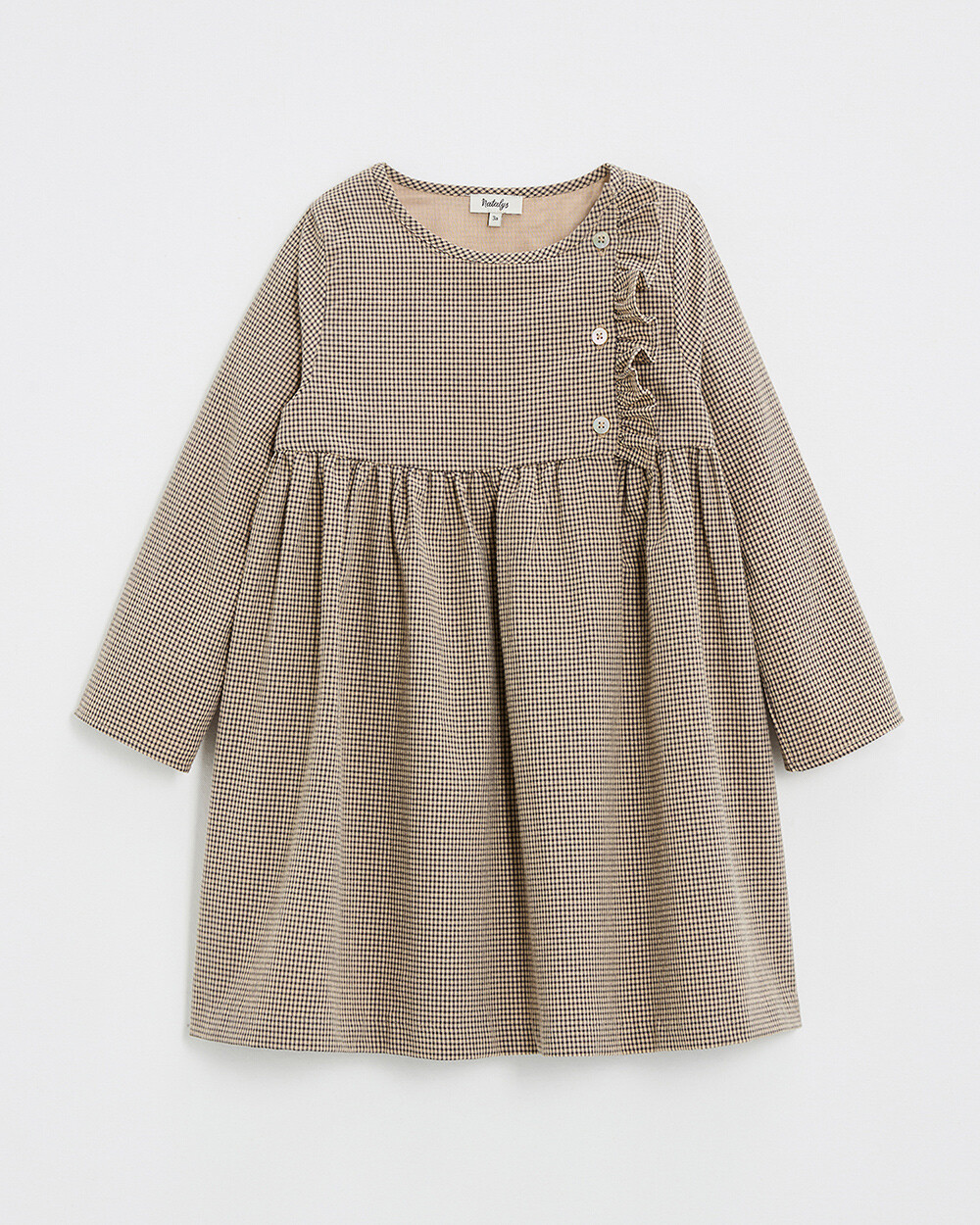 Robe manches longues en vichy Coloris gris anthracite chiné/beige Natalys