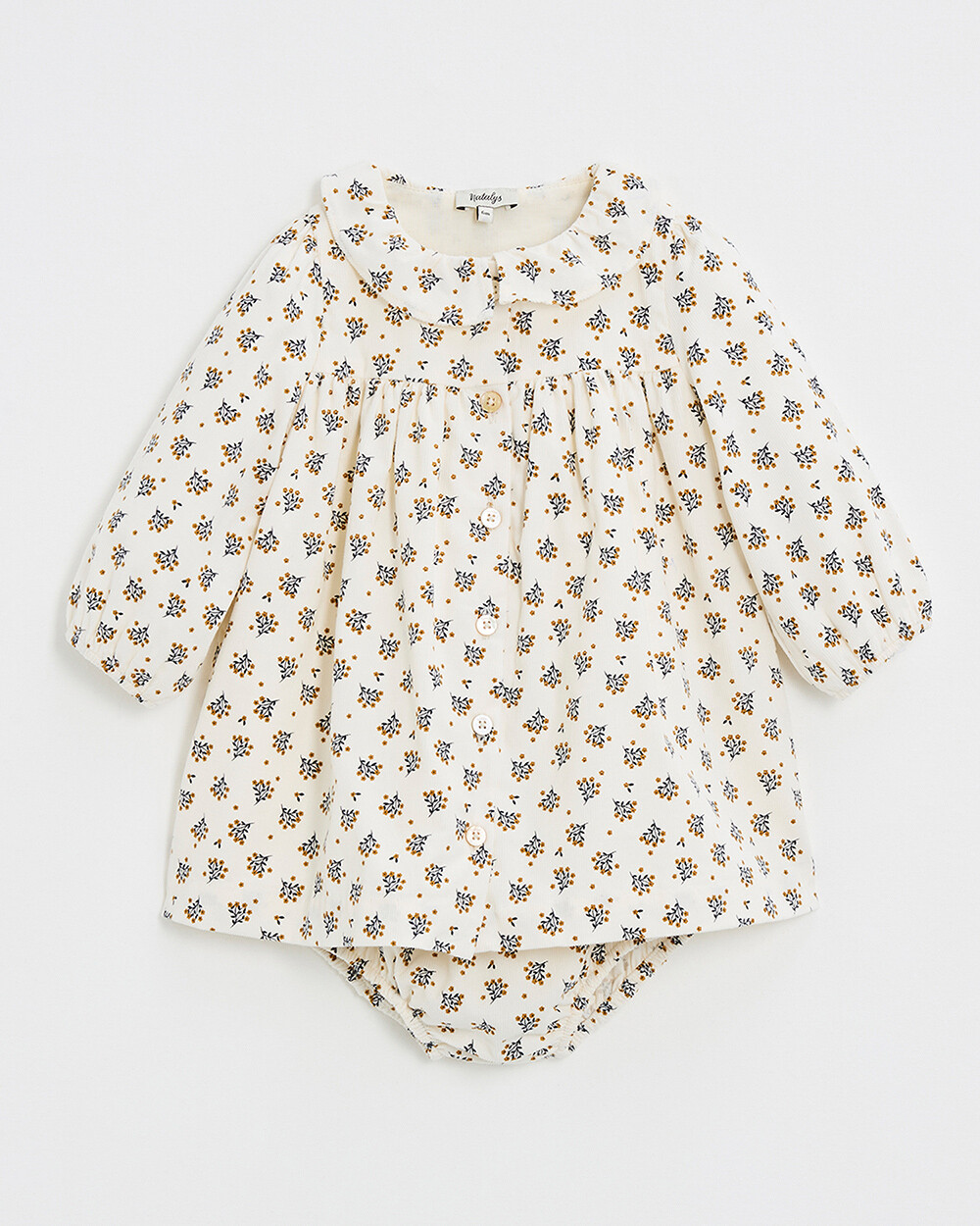 Robe manches longues velours Imprim&eacute; boutons d'or  Natalys