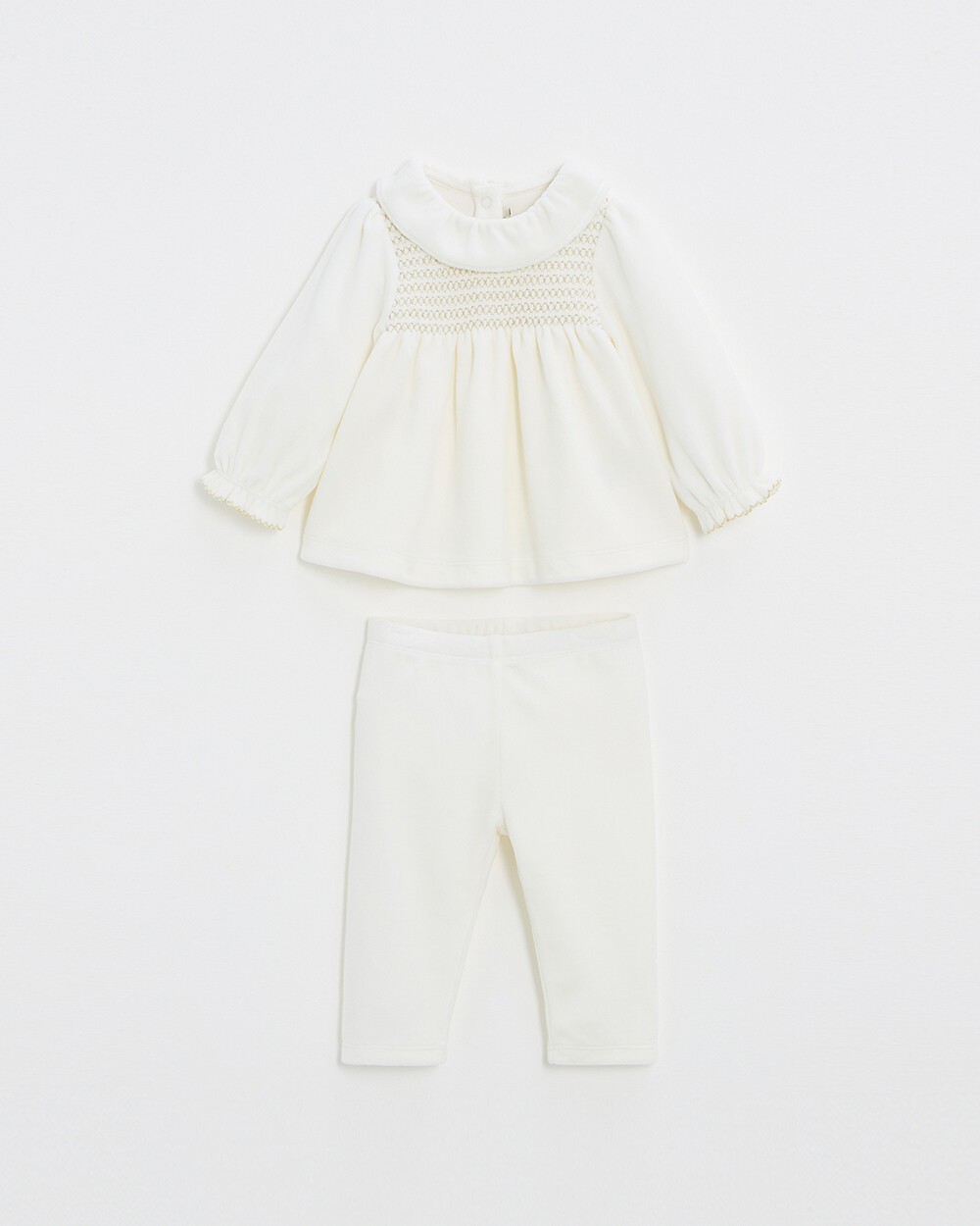 Pyjama deux pi&egrave;ces en velours smock&eacute; Coloris &eacute;cru  Natalys