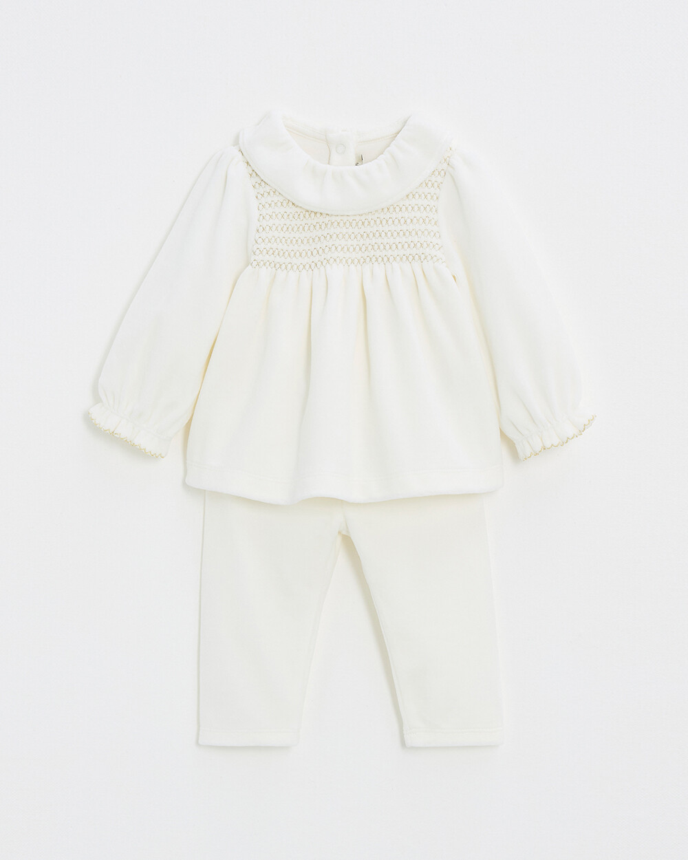 Pyjama deux pi&egrave;ces en velours smock&eacute; Coloris &eacute;cru  Natalys
