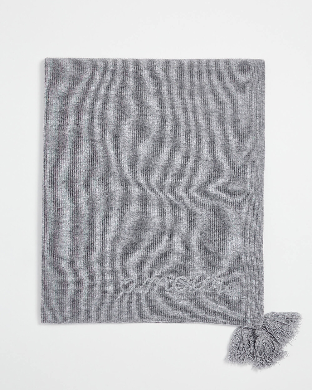 Couverture brodée en laine mérinos Coloris gris Natalys