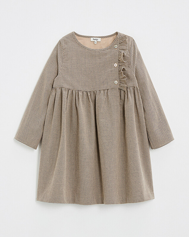 Robe manches longues en vichy Coloris gris anthracite chiné/beige Natalys