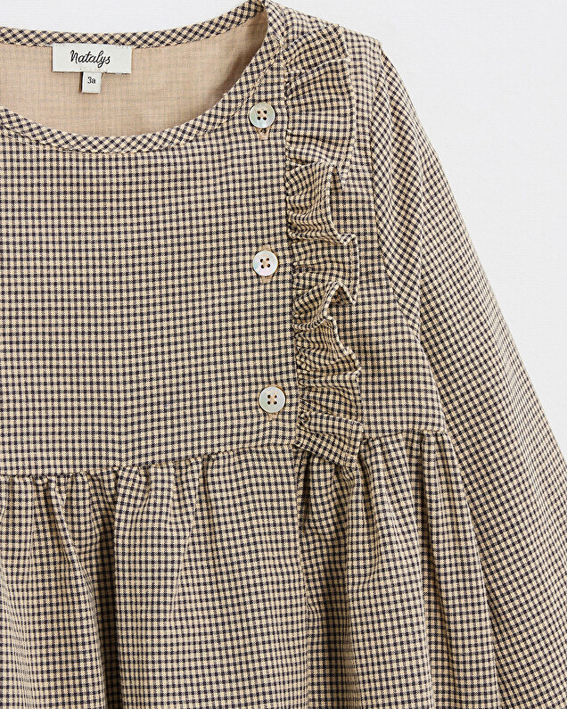Robe manches longues en vichy Coloris gris anthracite chiné/beige Natalys
