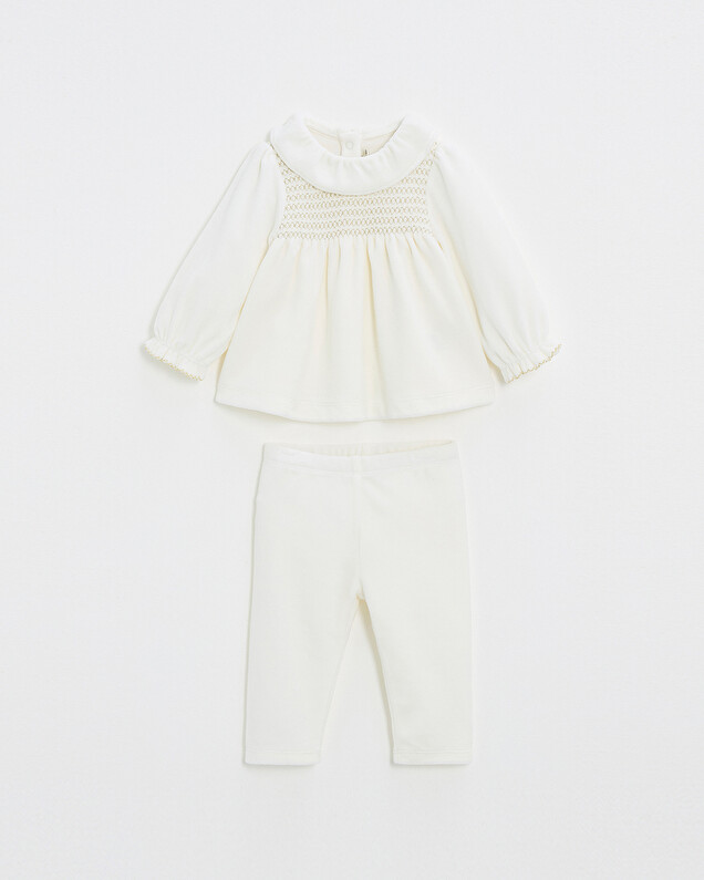 Pyjama deux pièces en velours smocké Coloris écru Natalys