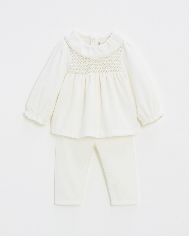 Pyjama deux pièces en velours smocké Coloris écru Natalys