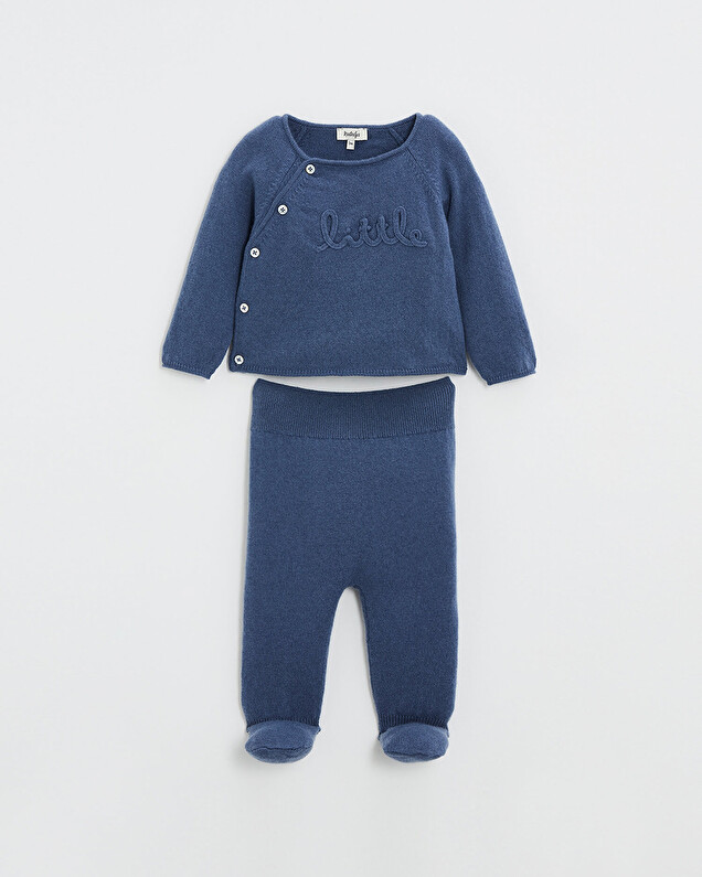 Ensemble brodé en laine mérinos Coloris Bleu Natalys