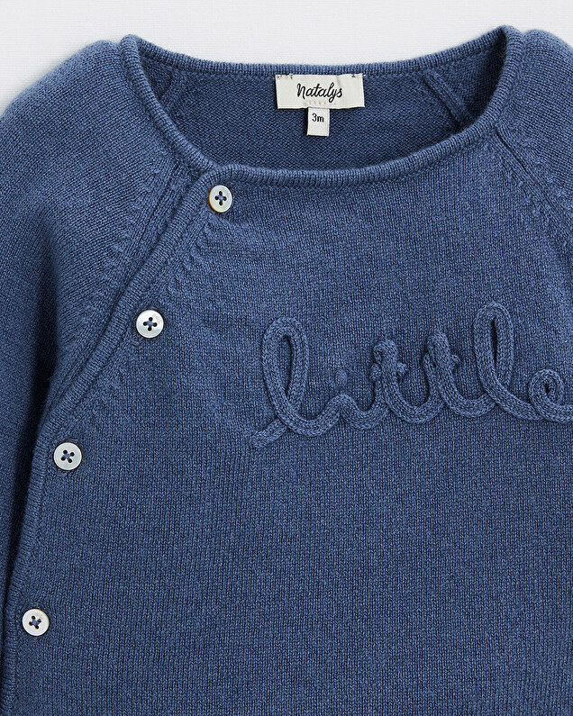 Ensemble brodé en laine mérinos Coloris Bleu Natalys