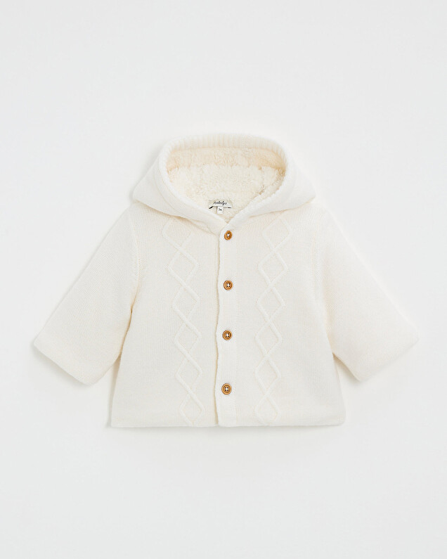 Veste à capuche en laine mérinos Coloris Ecru Natalys
