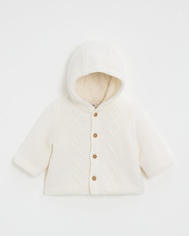 Veste à capuche en laine mérinos Coloris Ecru Natalys