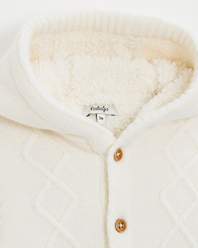 Veste à capuche en laine mérinos Coloris Ecru Natalys