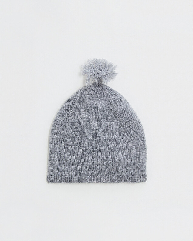 Bonnet à pompon en laine mérinos Coloris Gris Natalys