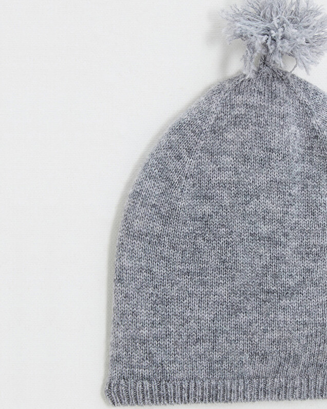 Bonnet à pompon en laine mérinos Coloris Gris Natalys