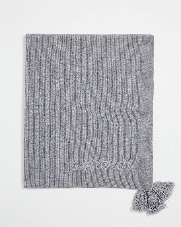 Couverture brodée en laine mérinos Coloris gris Natalys