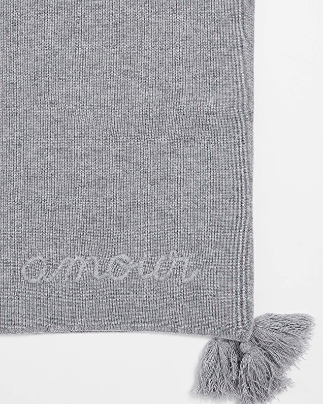 Couverture brodée en laine mérinos Coloris gris Natalys
