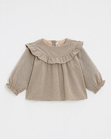 Blouse en vichy Coloris gris anthracite chin&eacute;/beige  Natalys