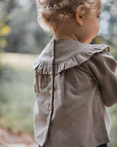 Blouse en vichy Coloris gris anthracite chin&eacute;/beige  Natalys