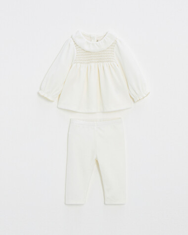 Pyjama deux pi&egrave;ces en velours smock&eacute; Coloris &eacute;cru  Natalys