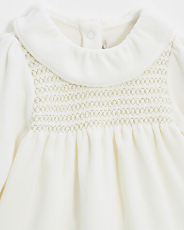 Pyjama deux pi&egrave;ces en velours smock&eacute; Coloris &eacute;cru  Natalys