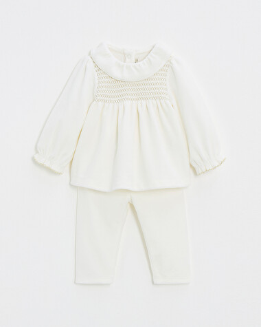 Pyjama deux pi&egrave;ces en velours smock&eacute; Coloris &eacute;cru  Natalys