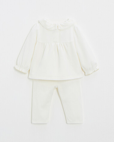 Pyjama deux pi&egrave;ces en velours smock&eacute; Coloris &eacute;cru  Natalys