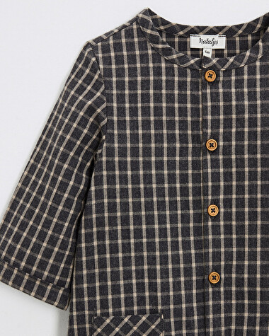 Pyjama une pi&egrave;ce en flanelle Coloris gris anthracite chin&eacute;  Natalys